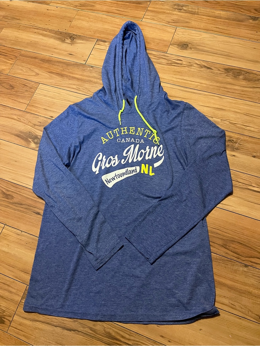 Anvil Blue Knit Hoodie with Black Logo Tag